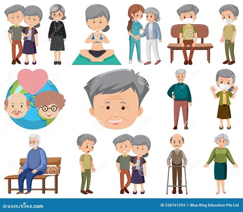 Collection Of Elderly People Icons Stock Vector Illustration Of