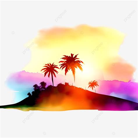 Sunset Sky And Palm Tree Sunset Sunset Illustration Hill Sunset Png