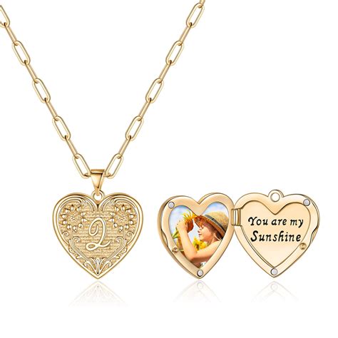 Iefshiny Locket Necklaces For Women 14k Gold Plated Sunflower Heart