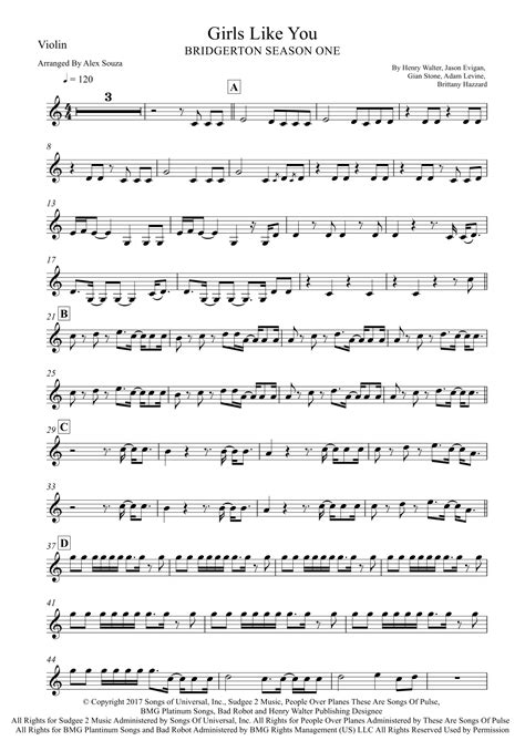 Girls Like You Arr Alex Souza By Maroon 5 Sheet Music For Violin