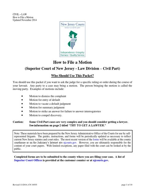 How To File A Motion Superior Court Of New Jersey Law Division Civil Part Pdf