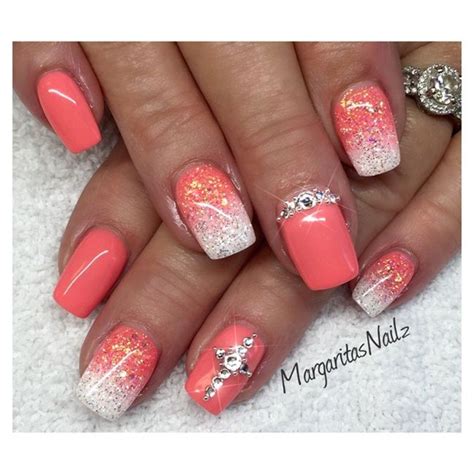 Coral White Nail Art Gallery Bling Nails Pretty Nails Coral Nails