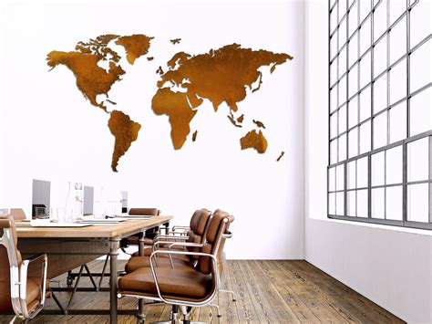 Metal World Map Metal Wall Decor Corten Map Metal Wall Art Etsy