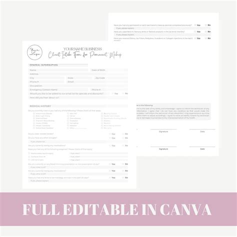 Editable And Printable Pmu Consent Form Permanent Makeup Consent Forms Bundle Makeup