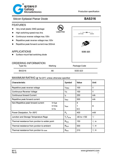 BAS316 GME Diode Hoja de datos Ficha técnica Distribuidor