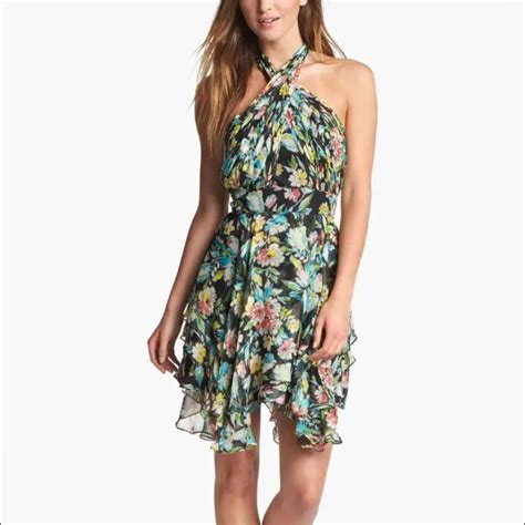 Jill Stuart Floral Print Silk Halter Dress Gem