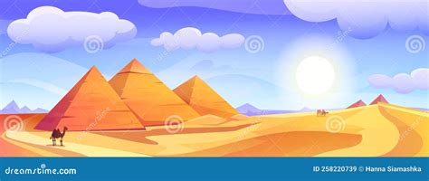 Cartoon Egyptian Landscape With Egyptian Pharaohs Pyramids Stock Vector