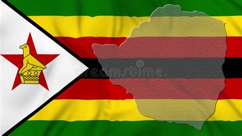 Levantando Mapa De Zimbabue Y Ondeando La Bandera De Zimbabue En