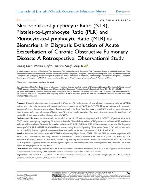 PDF Neutrophil To Lymphocyte Ratio NLR Platelet To Lymphocyte