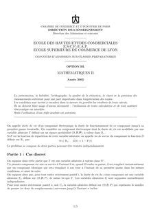 Mathématiques I 2002 Classe Prepa B L HEC à lire en Document livre