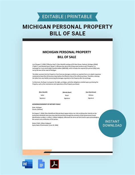 Free Michigan Bill Of Sale Template