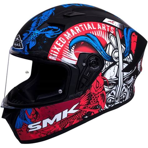 Capacete Smk Stellar Samurai Preto Vermelho Azul Fosco Grid Motors