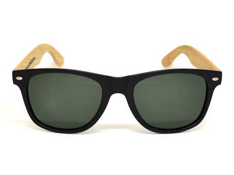 Classic Wayfarer Sunglasses In Black With Wood Legs Go Wood