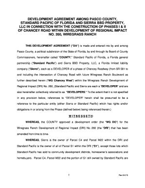 Fillable Online Pascocountyfl Development Agreement Among Pasco County