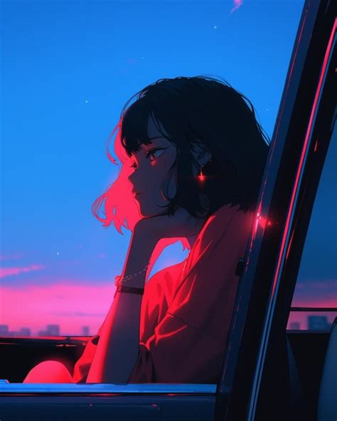 Premium Ai Image Anime Girl Sitting In Car Looking Out Window At