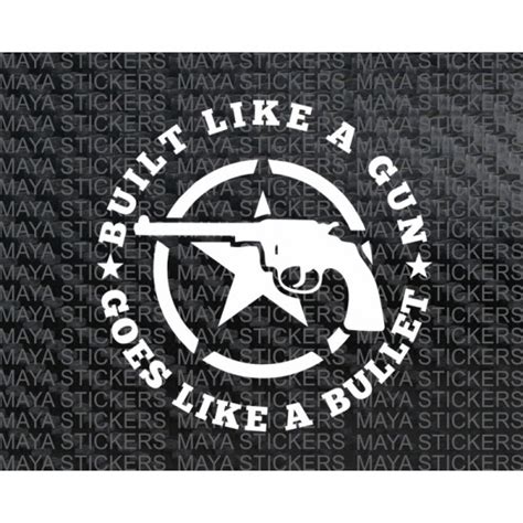 Built Like A Gun Star And Pistol Sticker In Custom Colors And Sizes