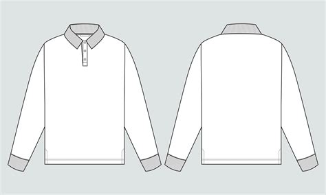 Long Sleeve Polo Shirt Technical Fashion Flat Sketch Vector Illustration Template Front And Back