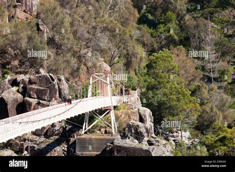 People Walking Over Alexandra Suspension Bridge At Cataract Gorge