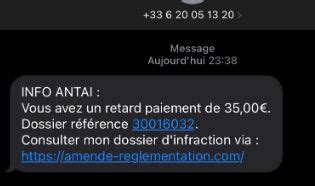 0620051320 SMS INFO ANTAI Arnaque identité Phishing 1 commentaire