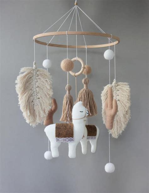 Llama Mobile Boho Nursery Cactus Baby Mobile Southwest Nursery