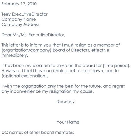 Board Resignation Letter 10 Free Templates