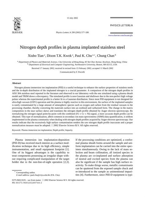 PDF Nitrogen Depth Profiles In Plasma Implanted Stainless Steel