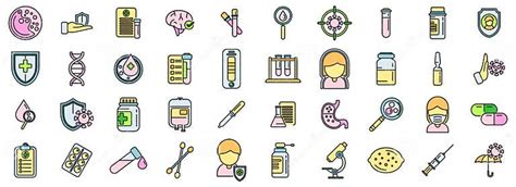 Immune System Icons Set Vector Color Line Stock Vector Illustration