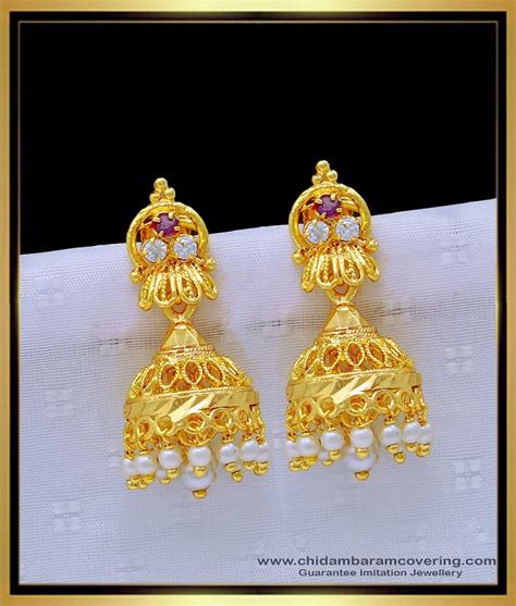 Buy Attractive Pearl Jhumkas Earrings One Gram Gold Muthu Thodu South