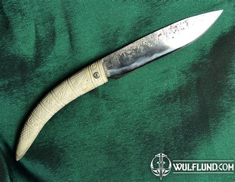 Forged Slavic Knife Antler Handle With Carved Slavic Symbols