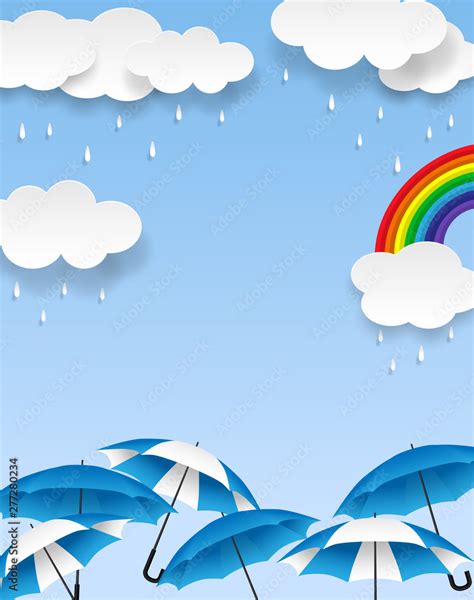 Monsoon Rainy Season Sale Background Cloud Rain And Umbrella On Blue