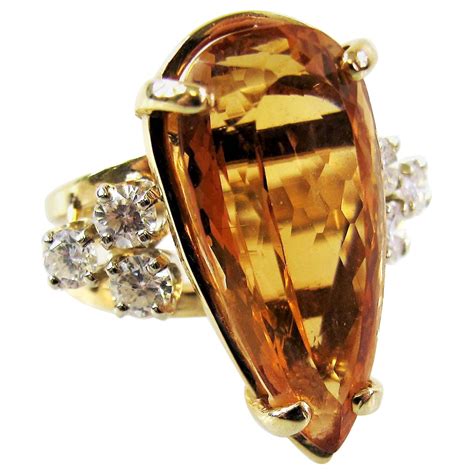 Pear Shape Orange Imperial Topaz And Diamond Cocktail Ring 14 Karat