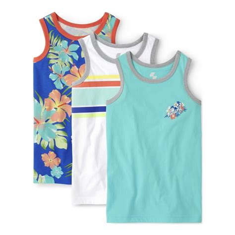 The Childrens Place Boys Tropical Graphic Tank Tops 3 Pack Sizes Xs