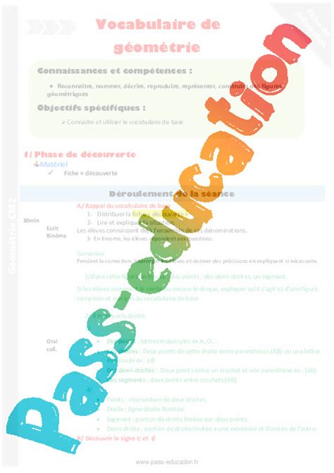 Vocabulaire De G Om Trie G Om Trie Math Matiques Cm S Quences