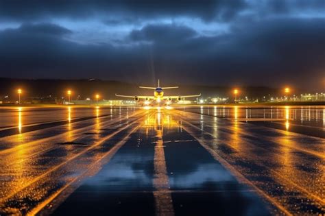 La Pista Del Aeropuerto Iluminada Con Luces Led Por La Noche Creada Con