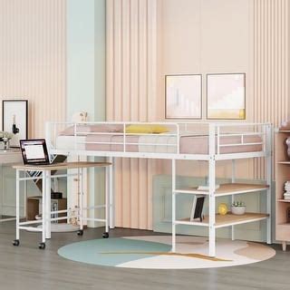 Designs Low Loft Bed With Desk Storage Shelves Twin Size Metal