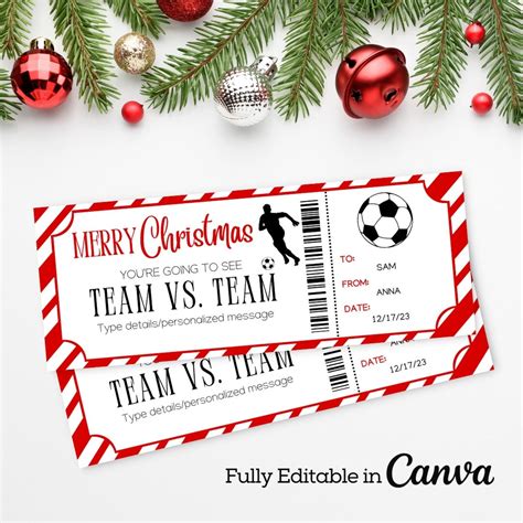 Christmas Soccer Game Ticket Template Soccer Ticket Gift Editable