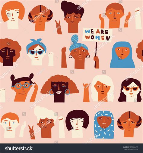 Female Diverse Faces Different Ethnicity Seamless Stock Vector (Royalty ...