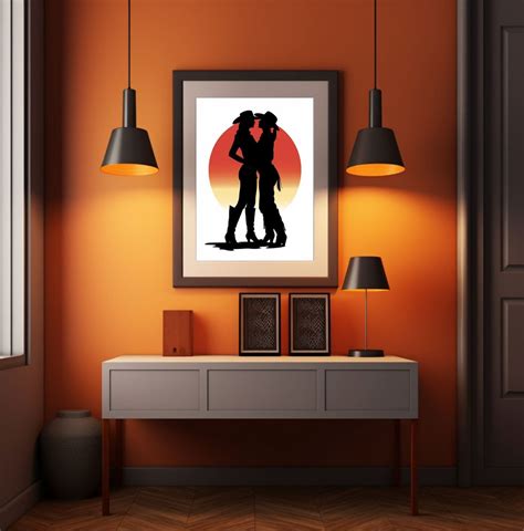 Silhouette Of Two Cowgirls Kissing At Sunset Digital Print Etsy