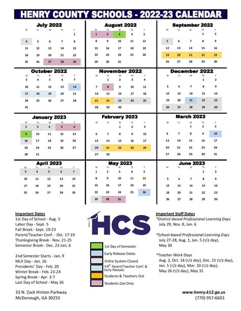 Henry County School Calendar 2022-2023