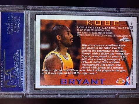 1996 Topps Chrome Kobe Bryant ROOKIE RC 138 PSA 9 MINT EBay