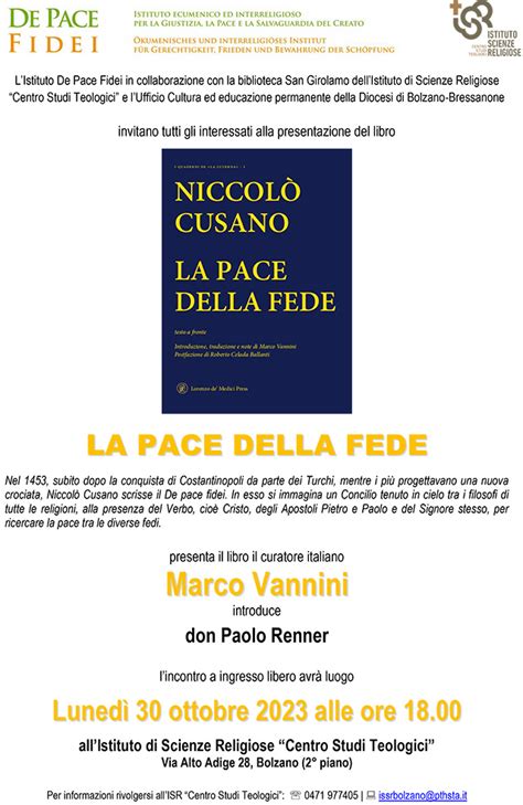 Presentazione Libro La Pace Nella Fede Di Niccol Cusano Marco Vannini