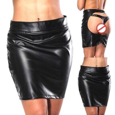 Black Wet Look Pu Leather Bodycon Mini Skirt For Women S Evening Party