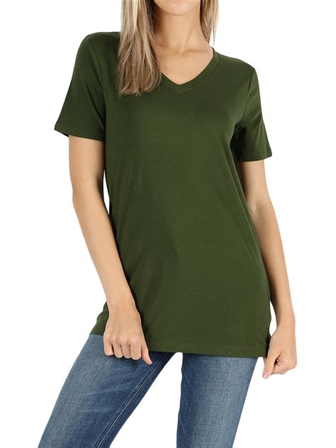 Zenana Women And Plus Size Cotton V Neck Short Sleeve Casual Basic Tee