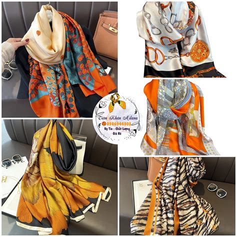 Khăn đi biển lụa họa tiết màu vàng cam dài x cm Áo choàng làm bikini đi biển Milana
