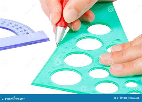 Drawing with a Pencil, Ruler and Protractor Stock Photo - Image of ...