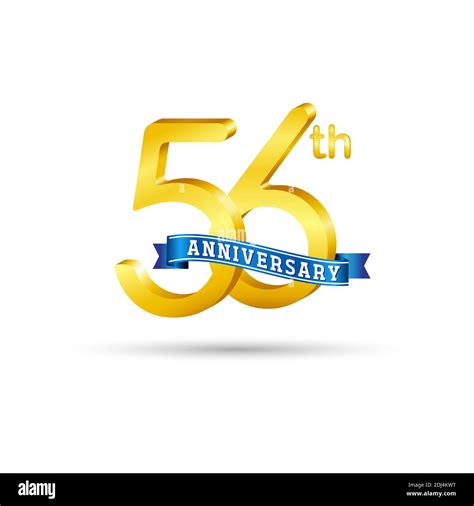 56th Golden Anniversary Logo With Blue Ribbon Isolated On White Background 3d Gold Anniversary