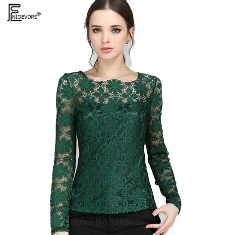 Crochet Lace Tops Women Autumn Winter Basic Wear Shirt Sexy Floral Lace