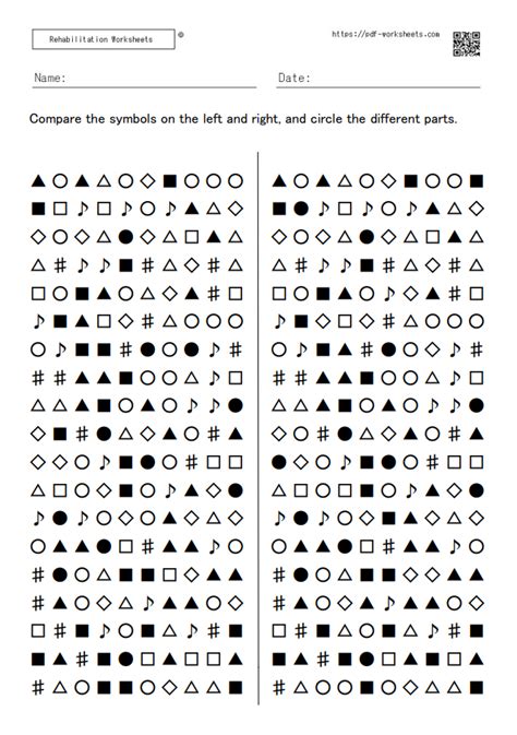 Visual Attention Rehabilitation Worksheets