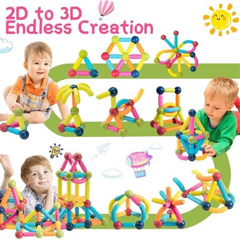 64 Pièces Bloc Construction Magnetique Enfant Créer l imagination