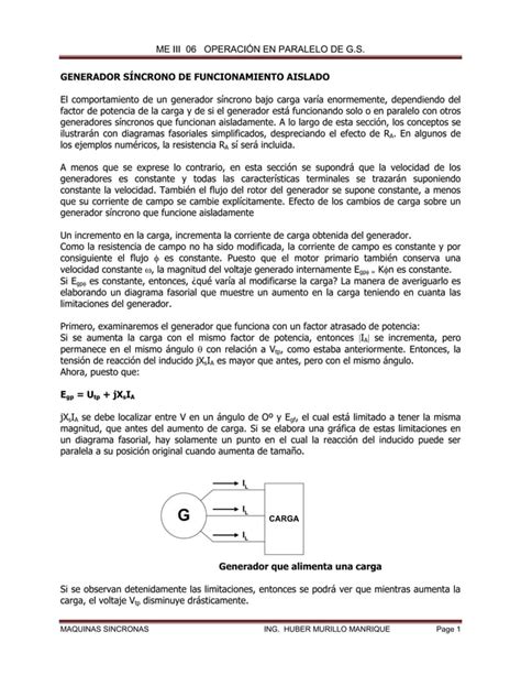 Operacion En Paralelo De Generador Sincrono Pdf